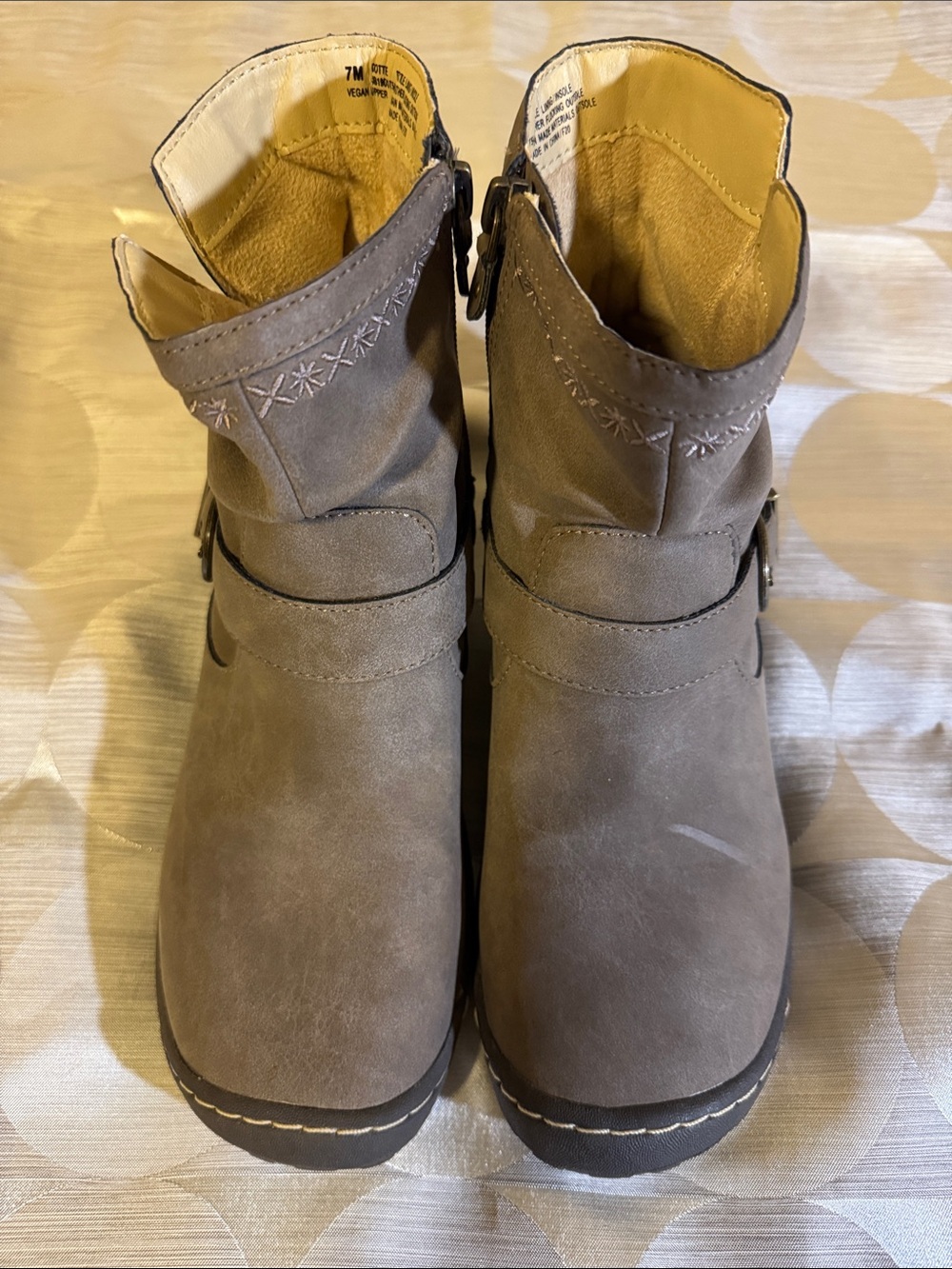 JBU Taupe Suede-Look Ankle Booties with Buckle Detail